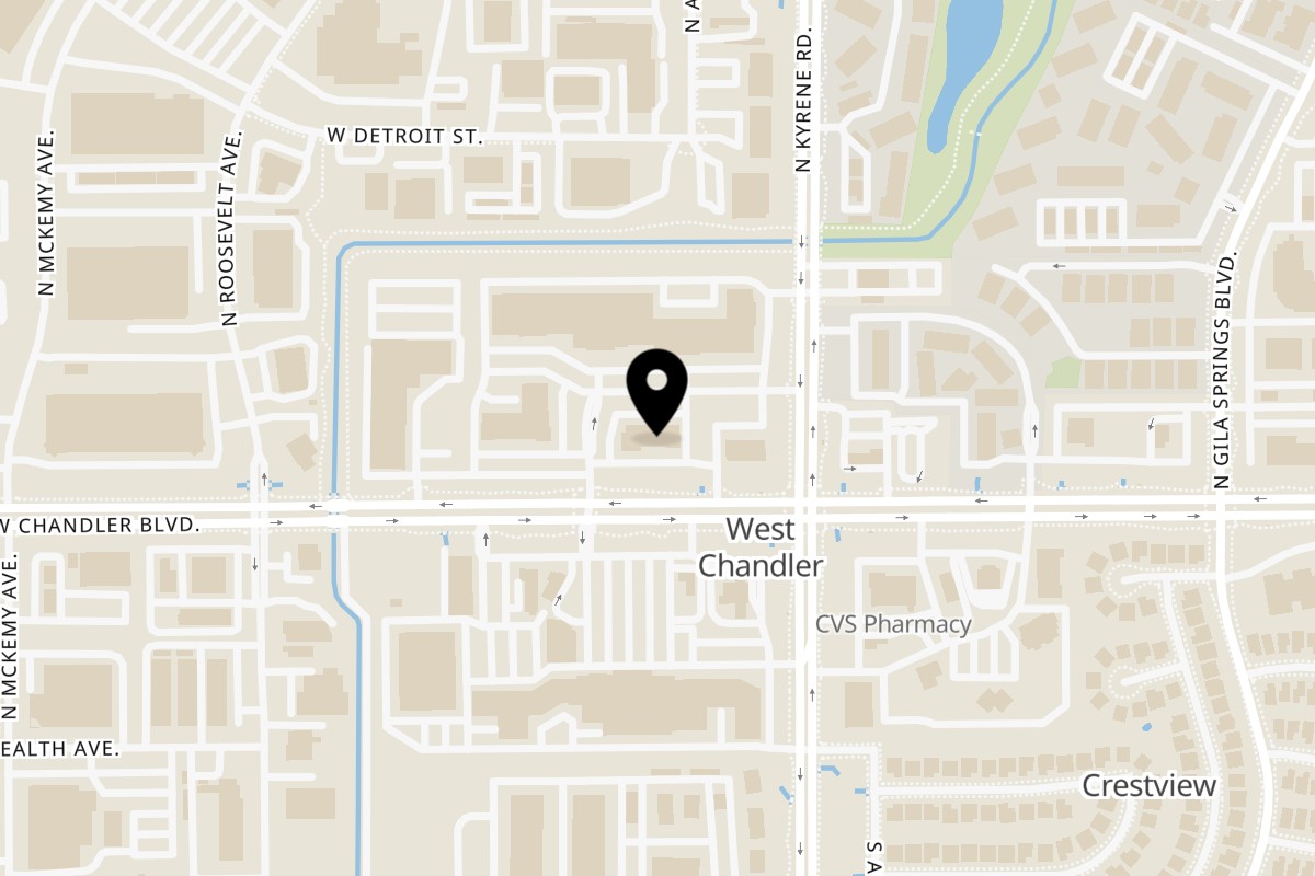 Map showing the location of Ocean Blue Caribbean Restaurant and Bar on 6140 W Chandler Blvd in Chandler